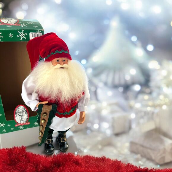 Santa From Santa’s Workshop Red Hat Black Boots White Beard and Mustache Bells - Picture 2 of 4